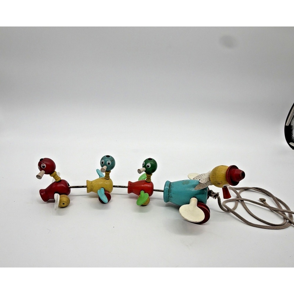 VTG 1956 Fisher Price Gabby Goofies Wood Duck Pull Toy #775 All Wings & Bills